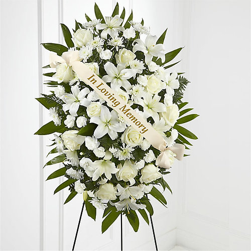 Exquisite Tribute Standing Spray with Memorial Ribbon